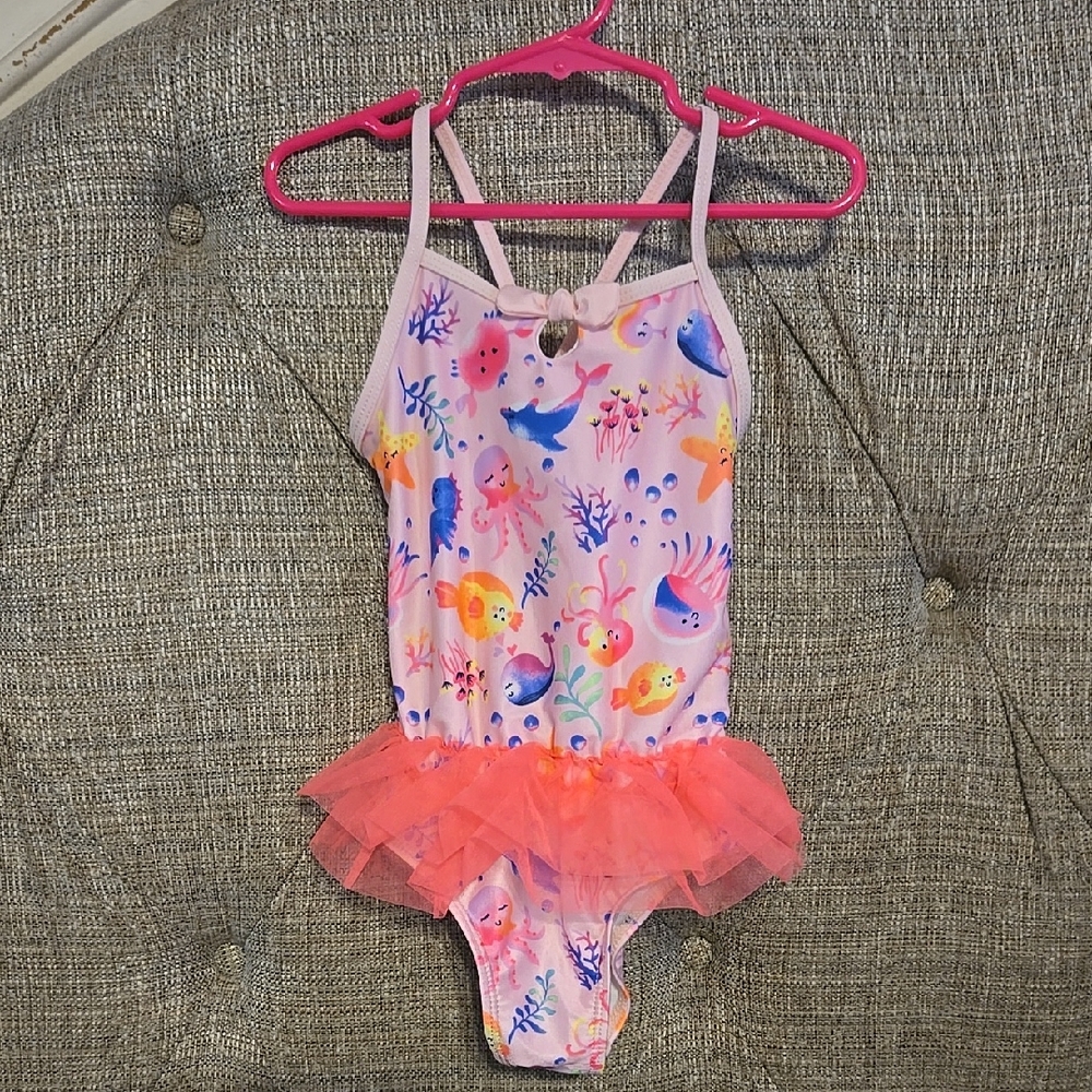 Girl's 5t Colorful Ocean Swimsuit with Tulle Skirt